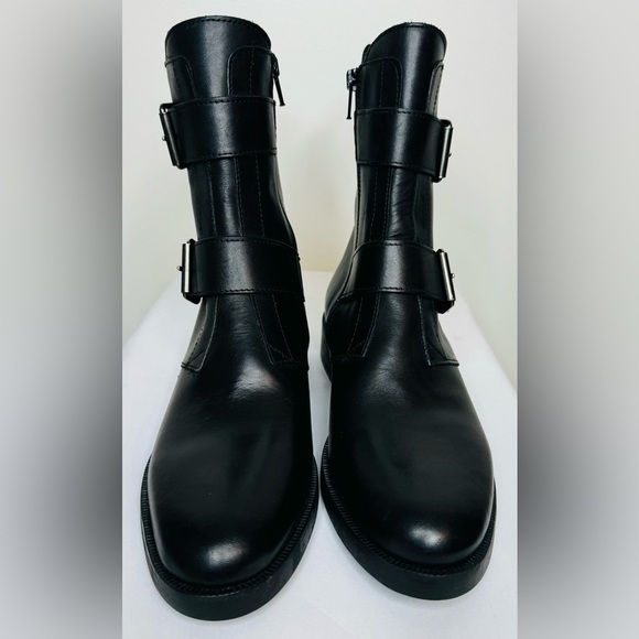 NEW Emanuele Crasto Women’s Double Buckle Moto  Black Leather Boots Size 8 / 39 - Picture 4 of 12